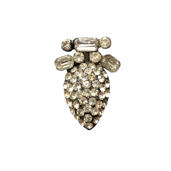 Vintage Teardrop Brooch Clear Rhinestones Pewter Tone VTG - Picture 4 of 12